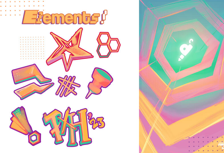 Pixel Hive: Across the Hive Zine Brand Guide (2023). This branding has also been implemented for S.Y. 2023-2024's entire organization brand.