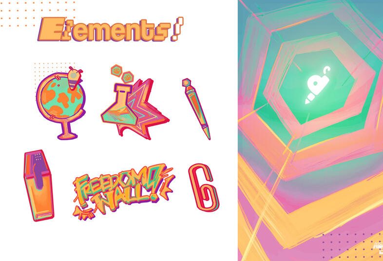 Pixel Hive: Across the Hive Zine Brand Guide (2023). This branding has also been implemented for S.Y. 2023-2024's entire organization brand.